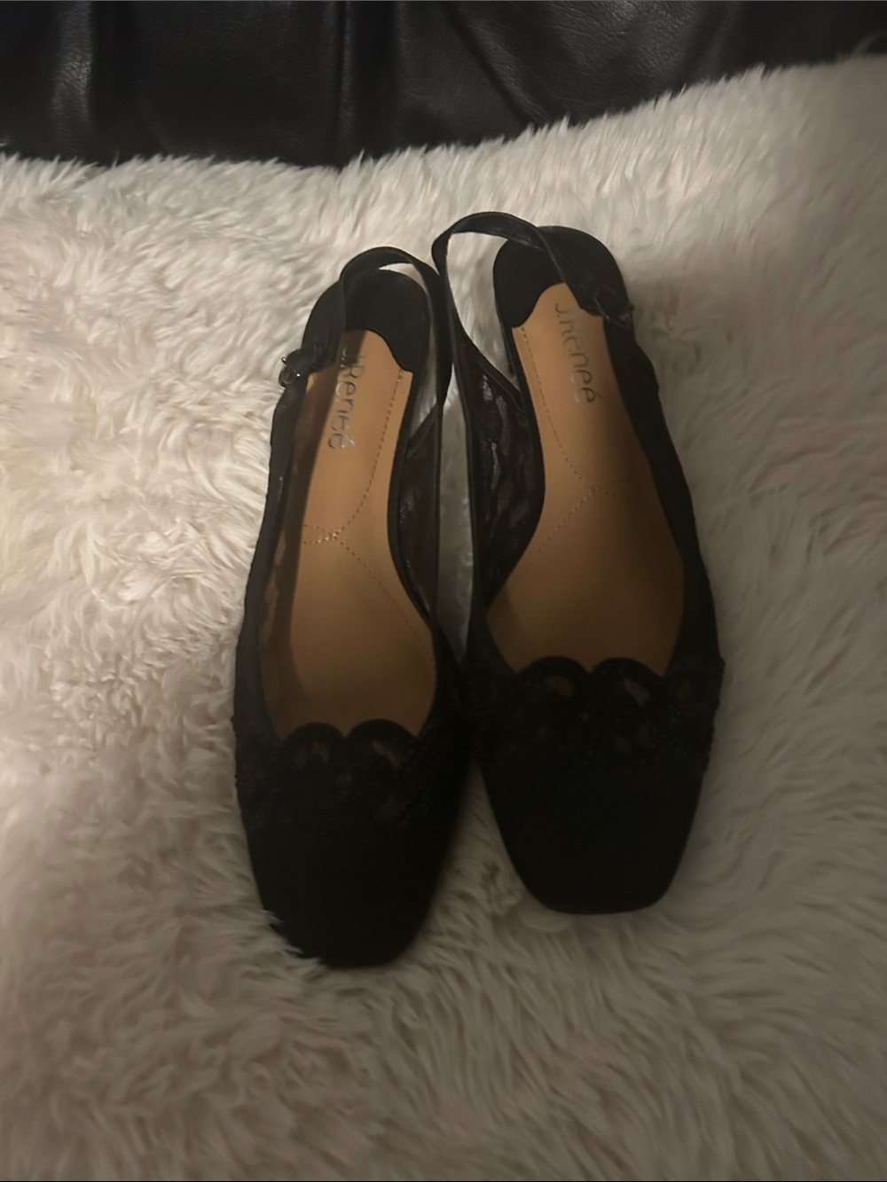 J. Renee Black Lace Slingback Loafers